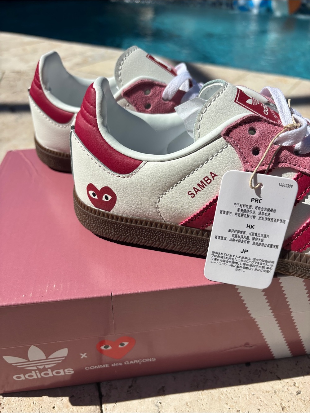 Adidas Samba White and Pink Heart-Print Sneakers COMME des GARÇONS collab 6.5 - Picture 5 of 12